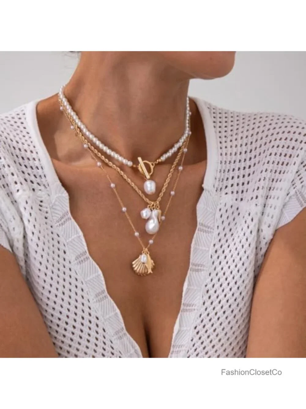 Seashell Necklace Beach Jewelry for Women Starfish Fish Boho Pearl Choker